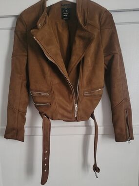 Zara TRF Faux Suede Cropped Moto Biker Jacket.